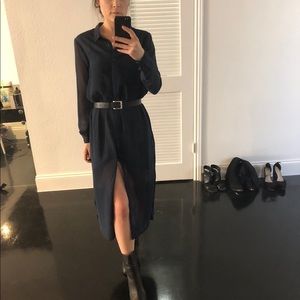 Sheer navy button down dress